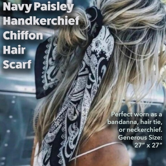 Boutique Accessories - Chiffon Hair Scarf ~ Navy Paisley